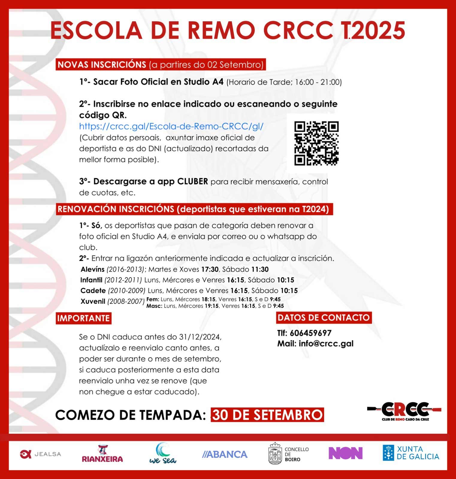 Inscripción Escuela de Remo CRCC Temporada 2024-2025