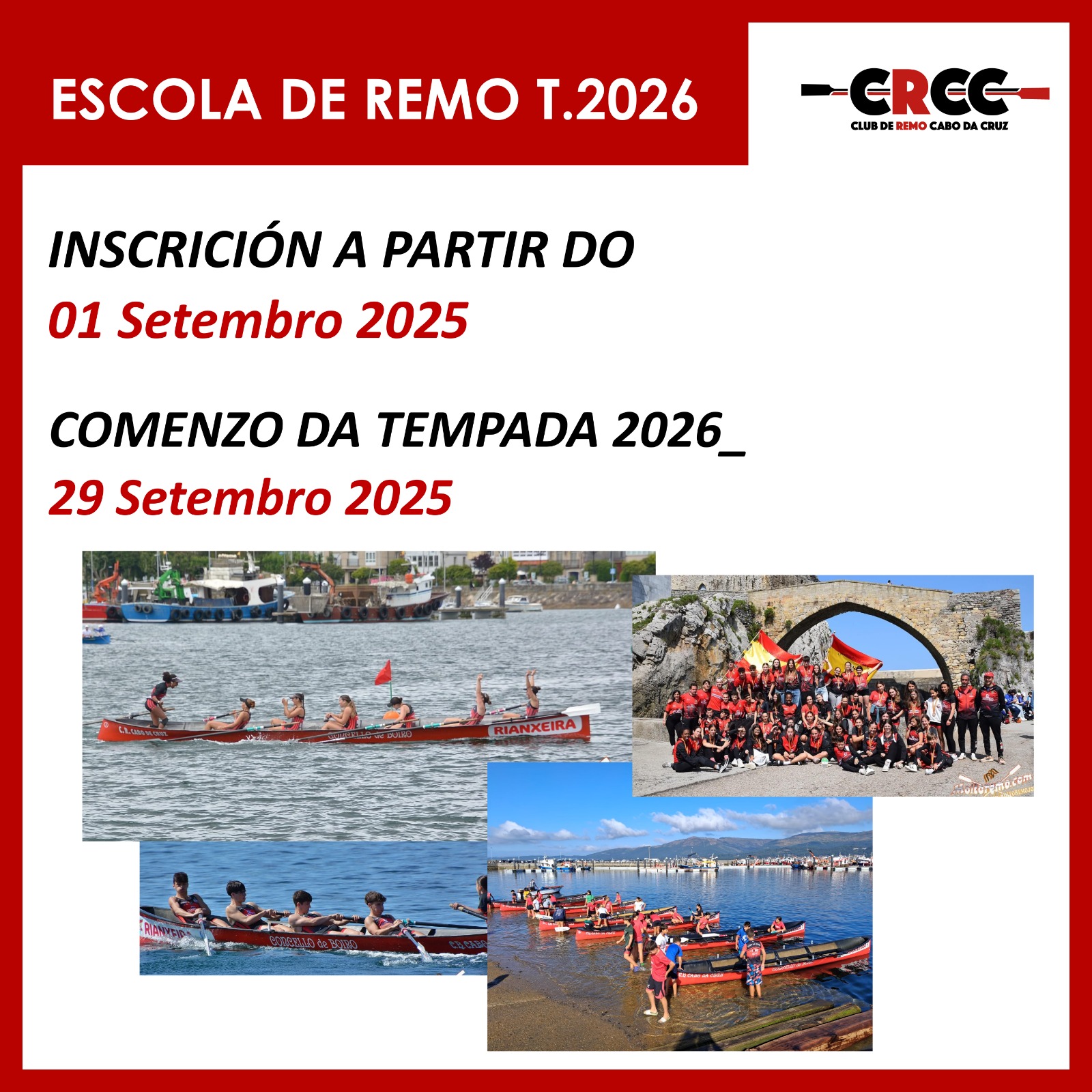 Inscrición na Escola de Remo CRCC Temporada 2026